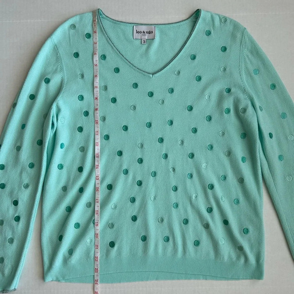 Leo & Ugo Paris Women's Green Polka Dot V-Neck Pullover Sweater Size 3 - Picture 5 of 12